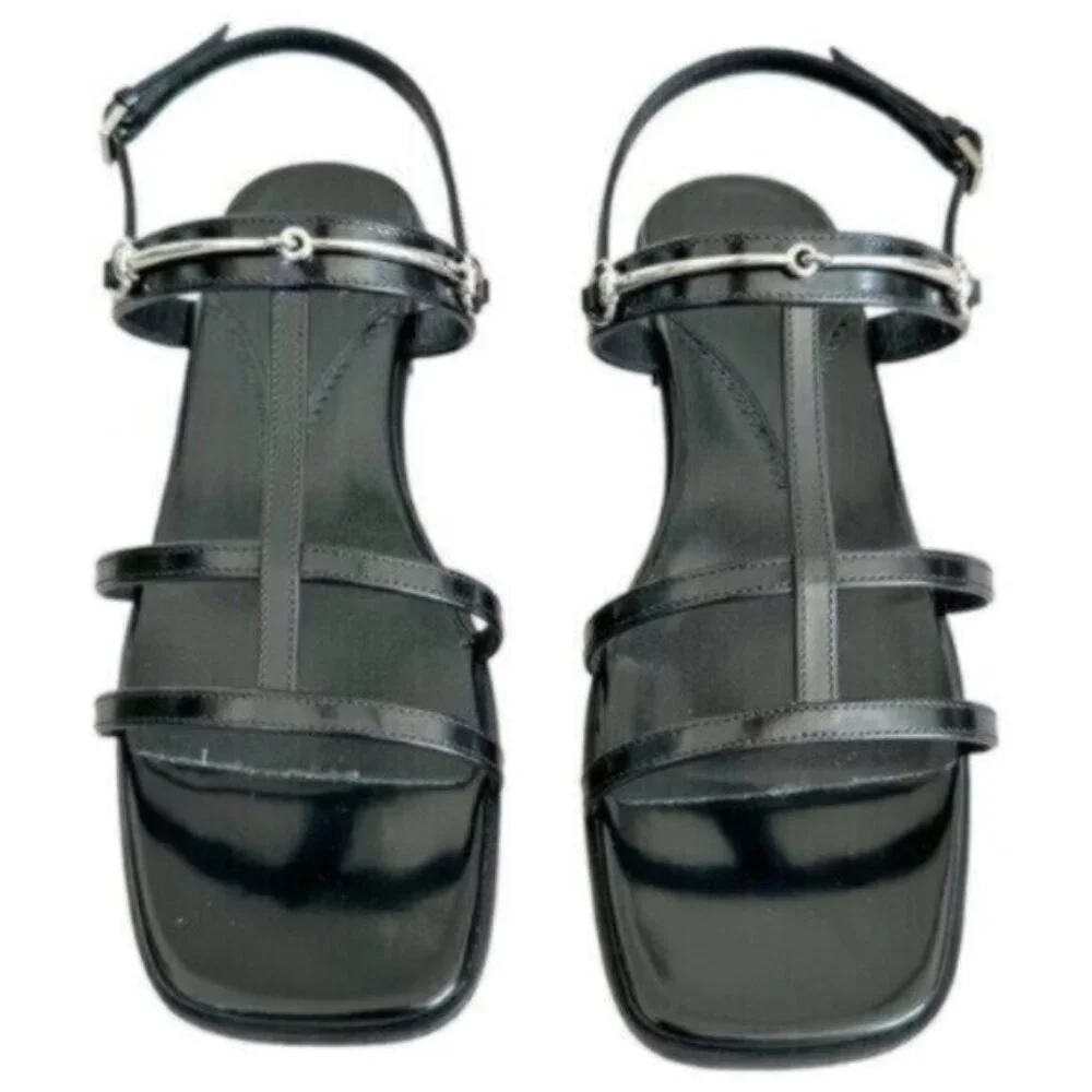 NIB Gucci Divine Horsebit Nero Black Caged Leather Slingback Sandals Size 7.5 - Picture 6 of 16